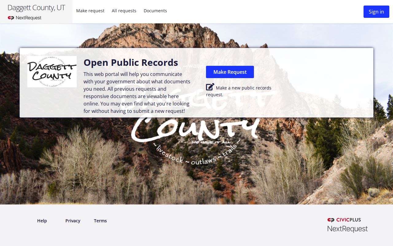 Daggett County NextRequest public records portal
