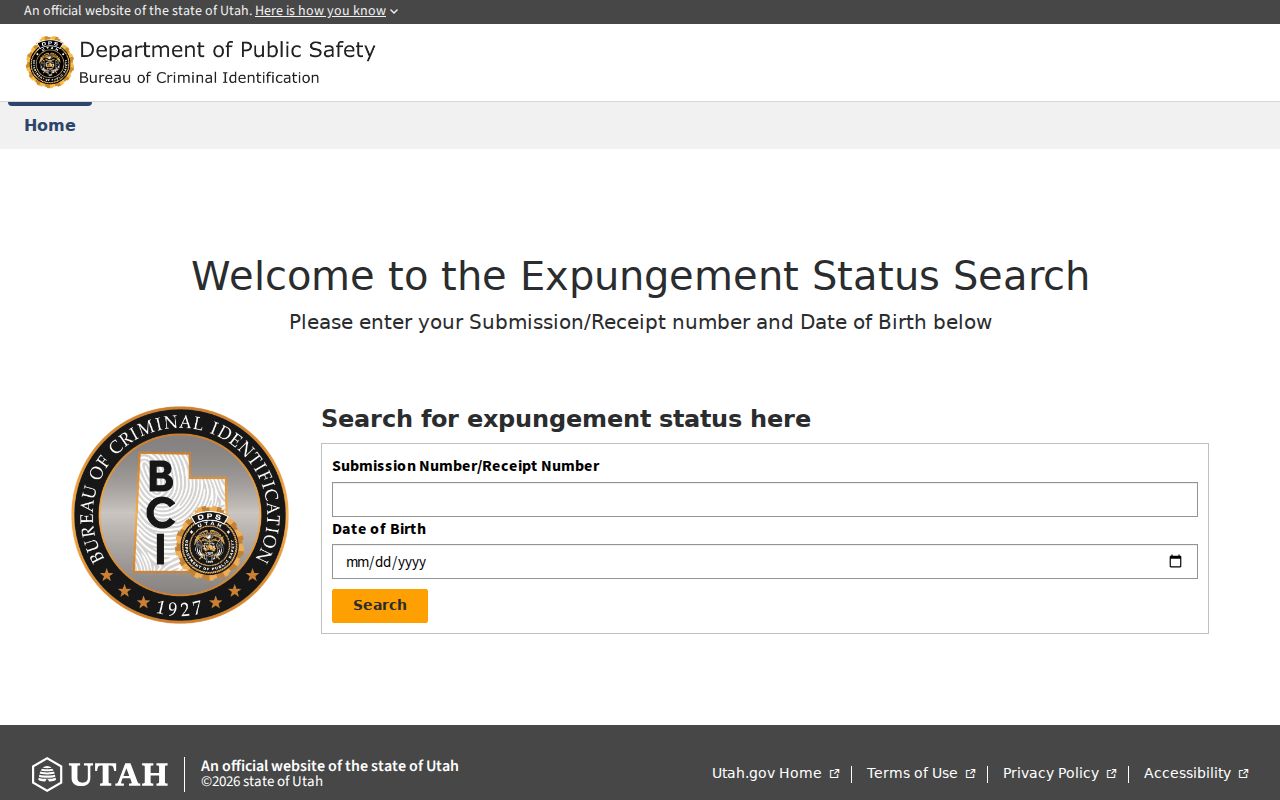 Utah expungement status search fields