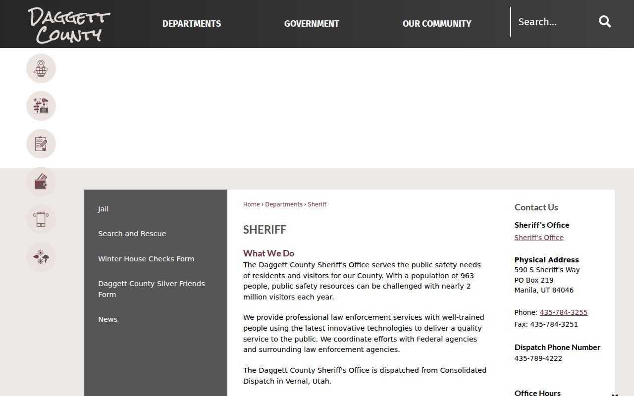 Daggett County Sheriff services and records information