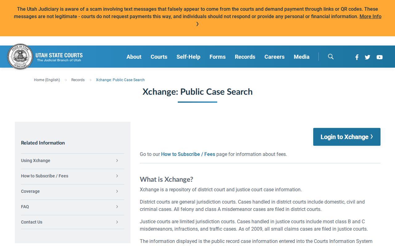 Daggett County criminal court case search information in Utah XChange