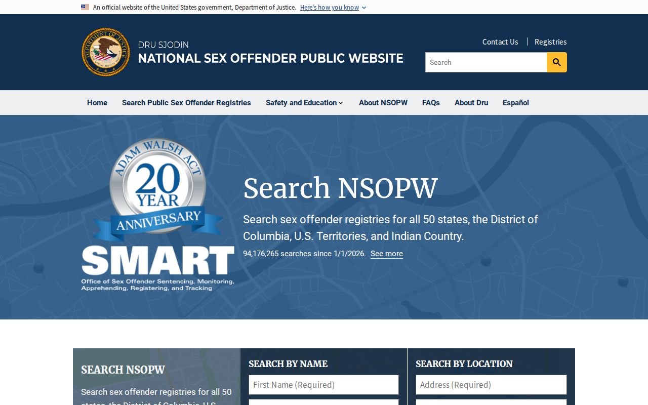 National Sex Offender Public Website search screen for a Daggett County registry check