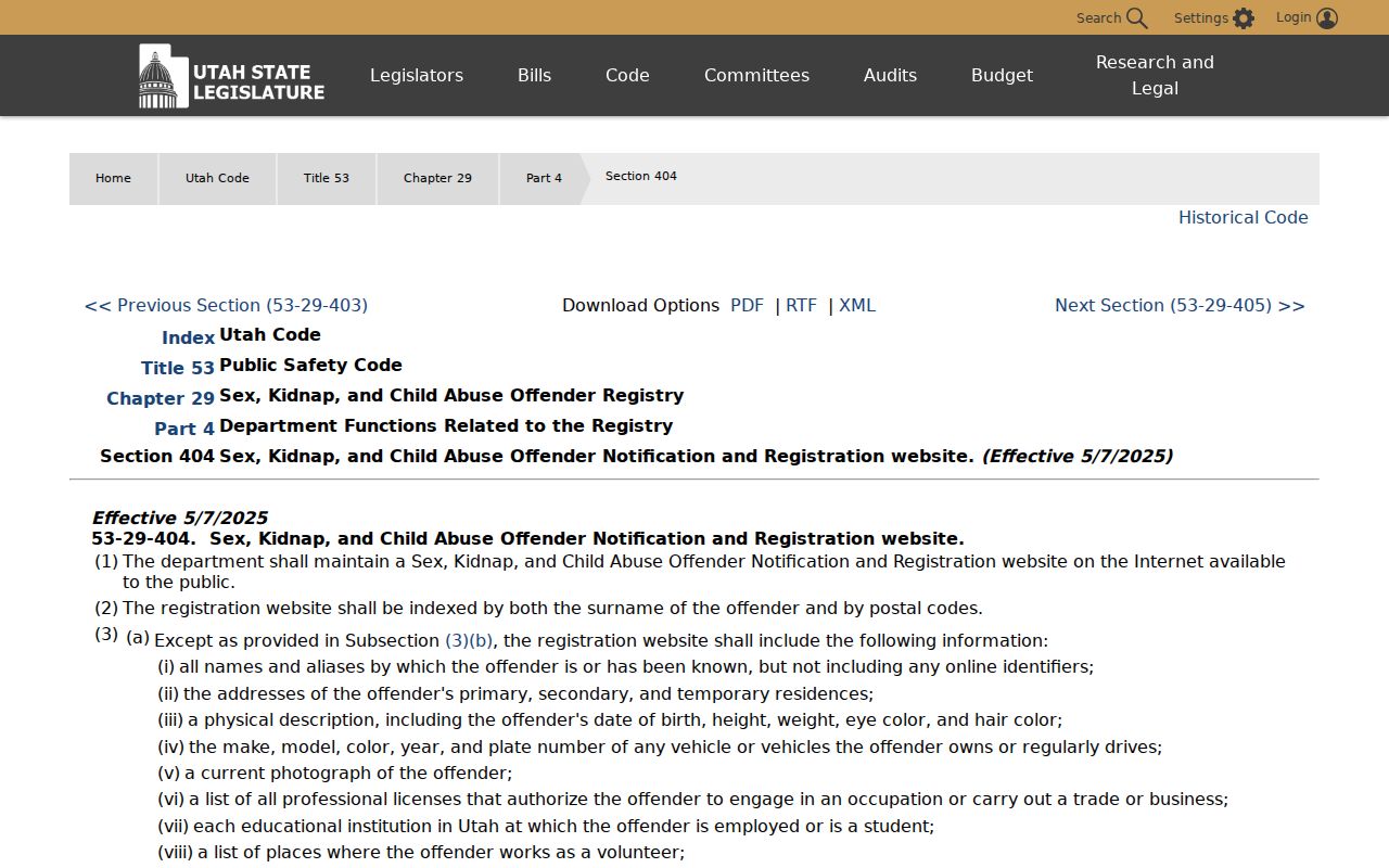 Utah registry public information statute used for Daggett County profiles